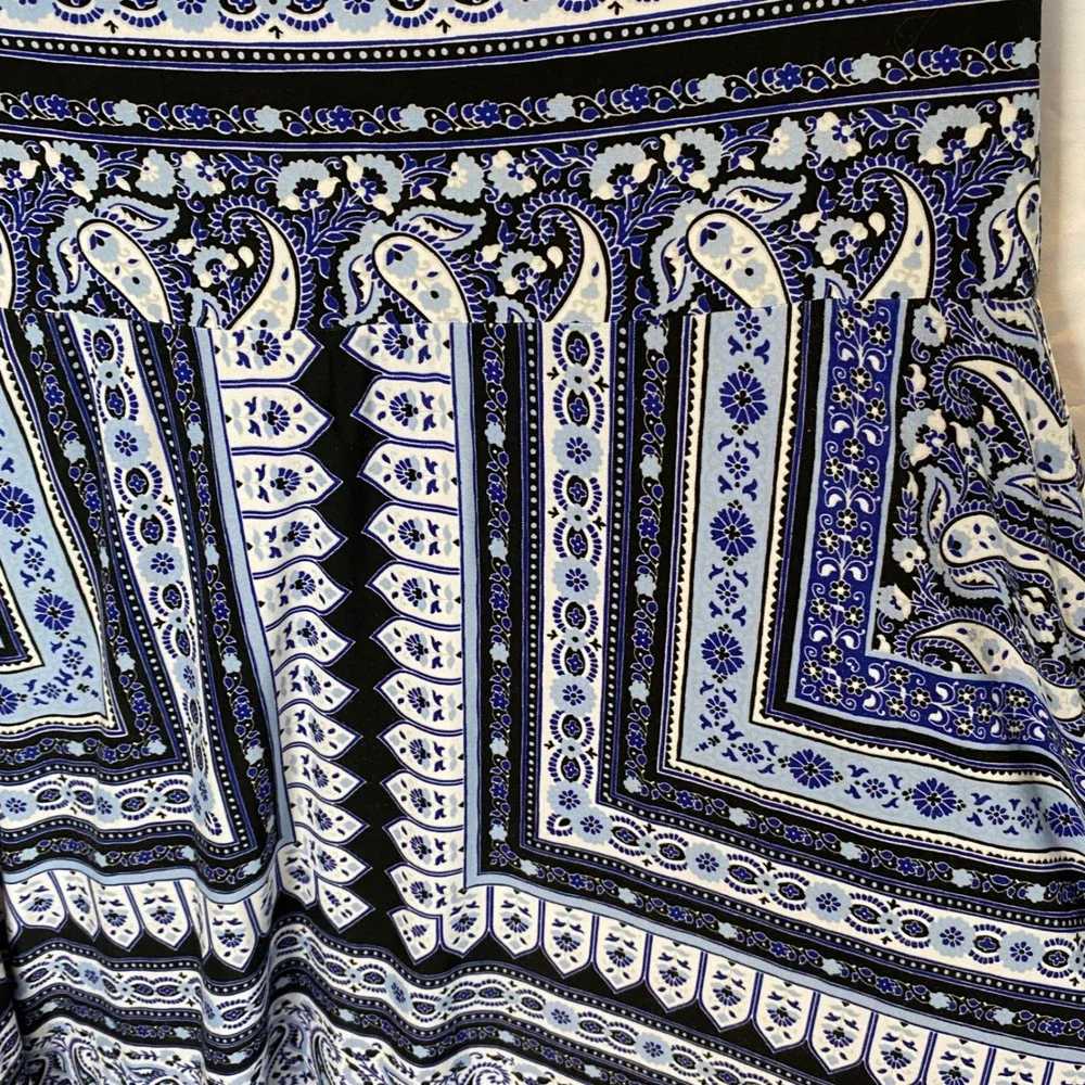 INC International Concepts Paisley Maxi‎ Skirt Women's Medium Blue Stretch Y2K